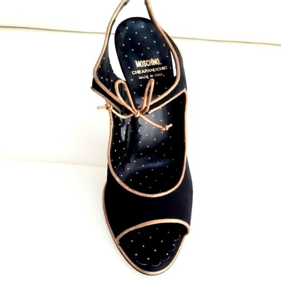 Moschino Authentic CheapandChic Slingback Open toes Heels Gold Trim Sz 7 - Picture 6 of 11